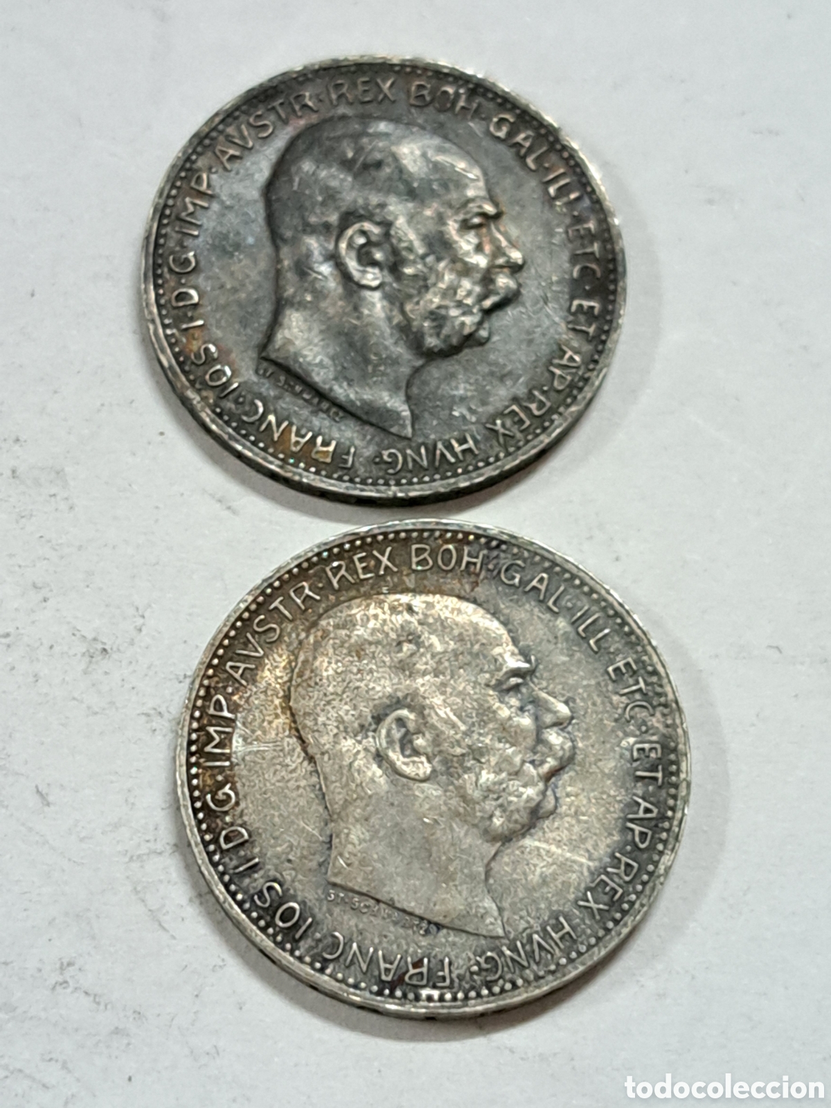 Monedas antiguas de Europa: 2 monedas de plata de 1 corona imperio austro-hungaro a&ntilde;o 1913 y 1916