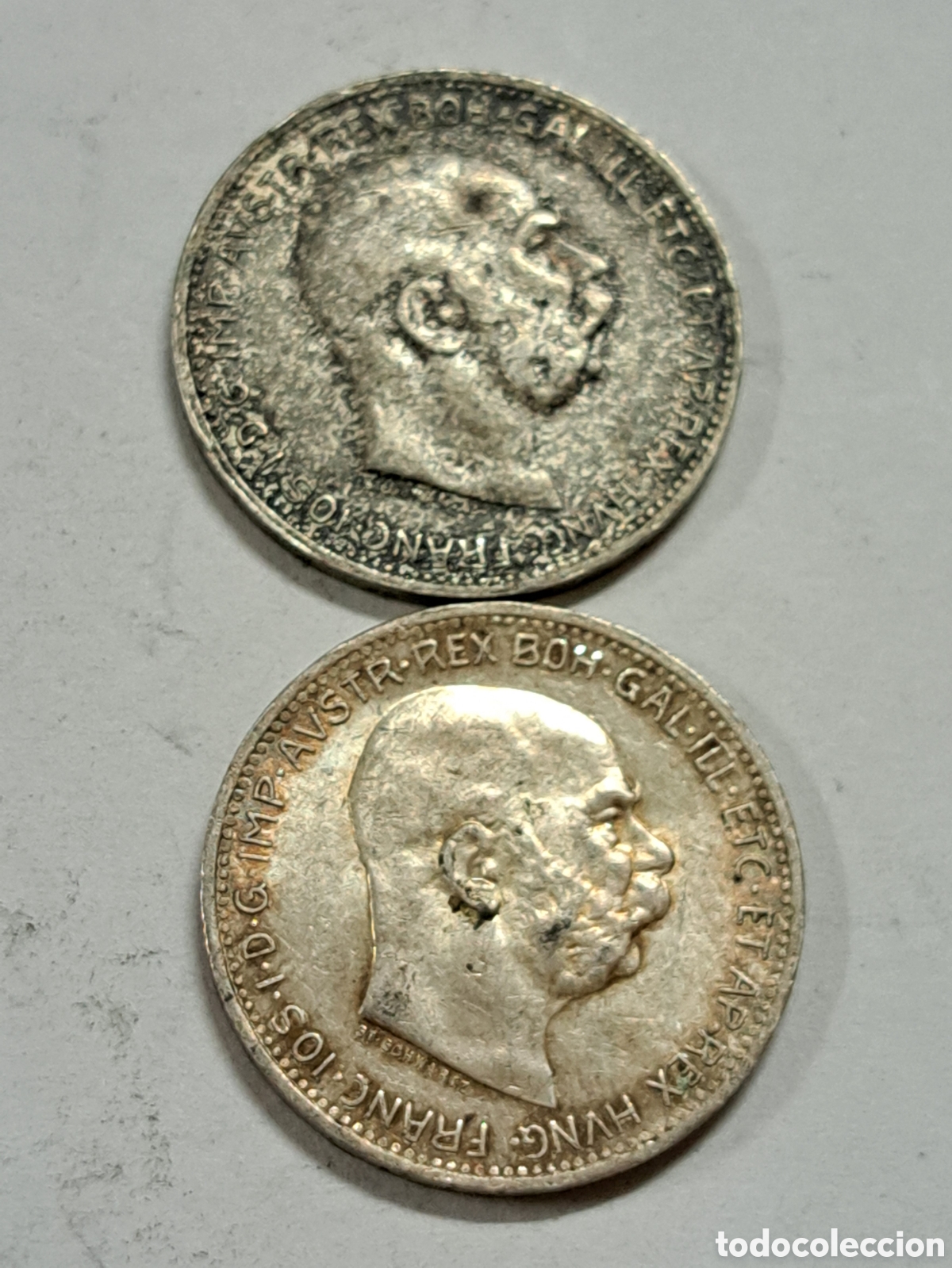 Monedas antiguas de Europa: 2 monedas de plata de 1 corona imperio austro-hungaro a&ntilde;o 1914 y 1915