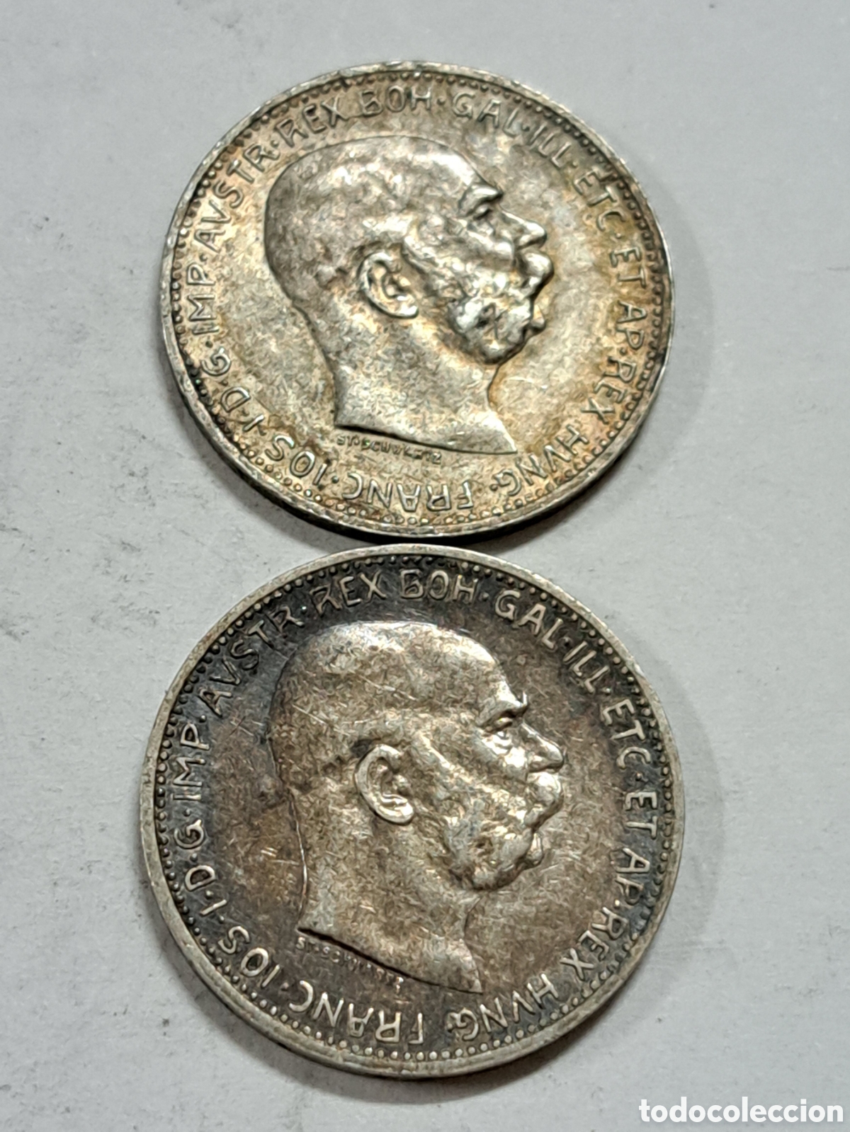 Monedas antiguas de Europa: 2 monedas de plata de 1 corona imperio austro-hungaro a&ntilde;o 1912 y 1916