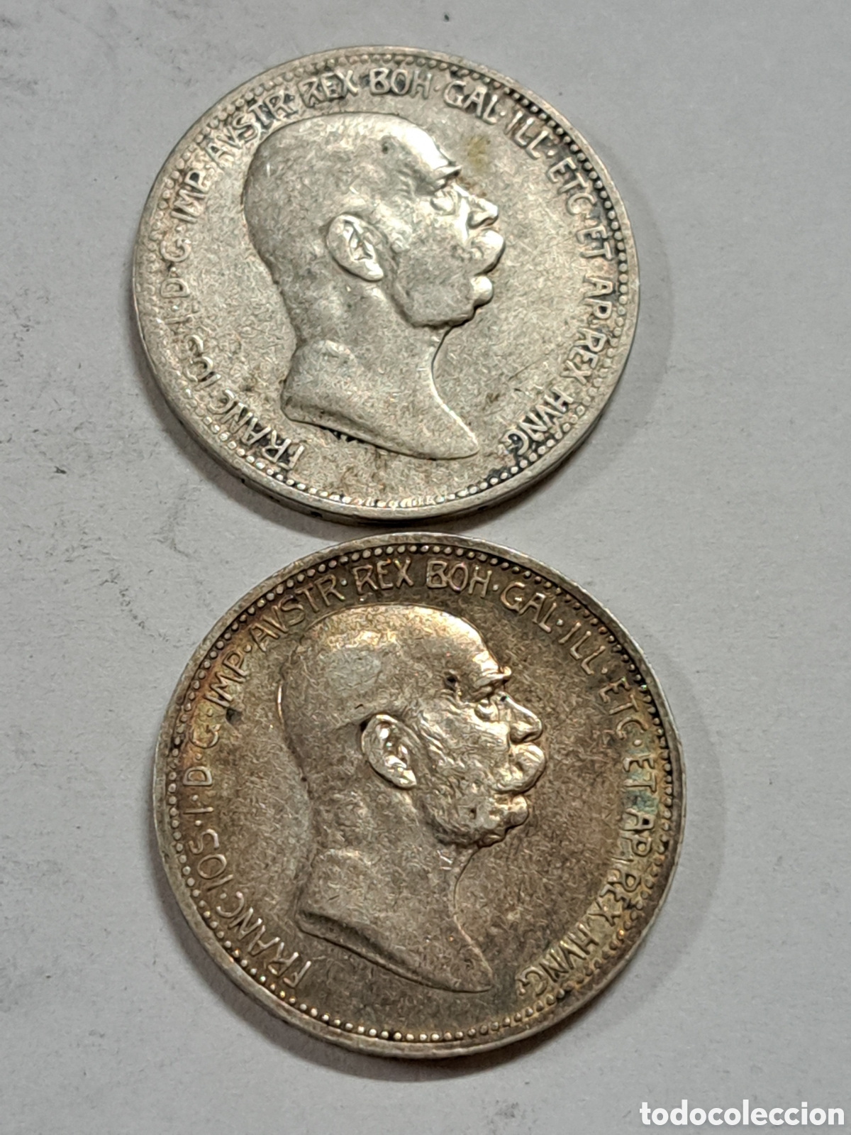 Monedas antiguas de Europa: 2 monedas de plata de 1 corona imperio austro-hungaro a&ntilde;o 1908
