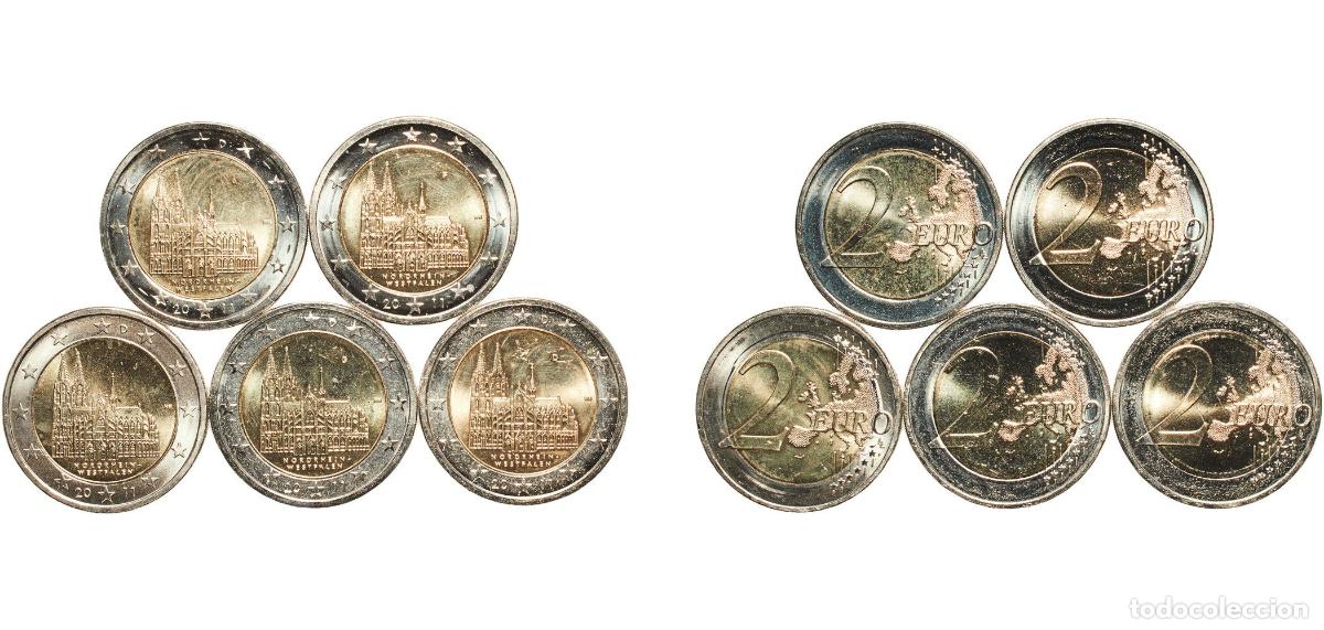 Monedas antiguas de Europa: Germany Federal Republic 2011 2 Euros set complete (Bundesl&auml;nder - &rdquo;Nordrhein-Westfalen&rdquo;. A,D,F,G,J