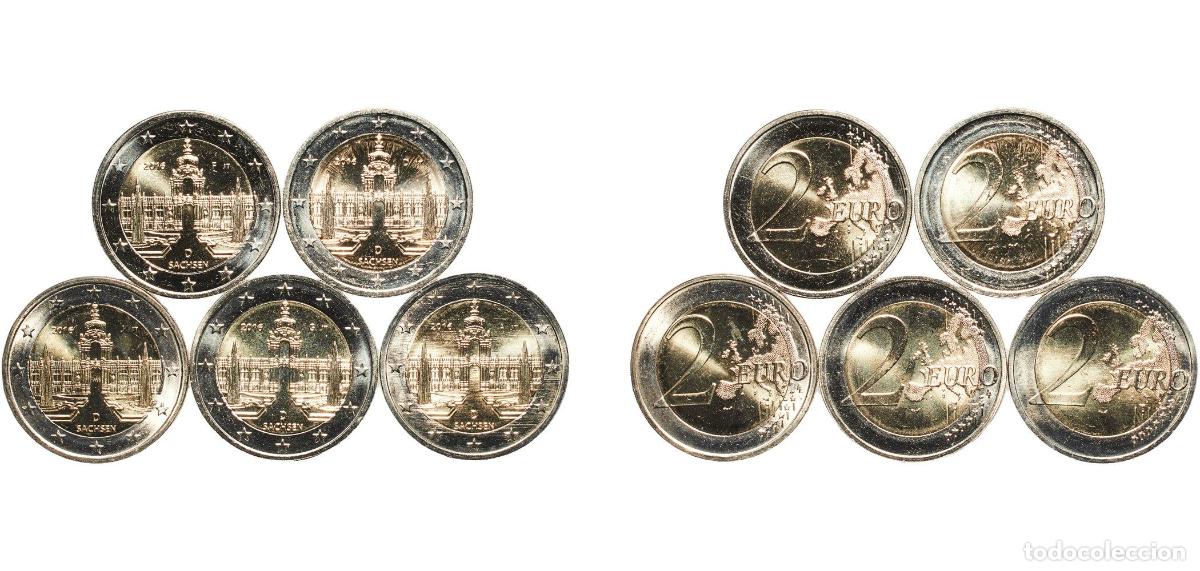 Old Coins of Europe: Germany Federal Republic 2016 2 Euros set complete (Bundesl&auml;nder - &rdquo;Sachsen&rdquo;. A,D,F,G,J) Bimetallic