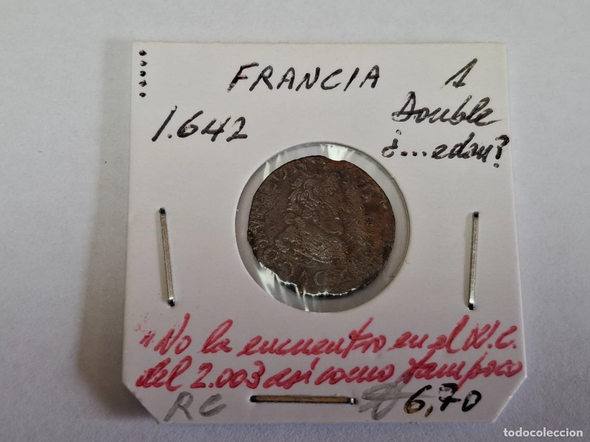 Monedas antiguas de Europa: 1 DOUBLE de 1642 FRANCIA en RC