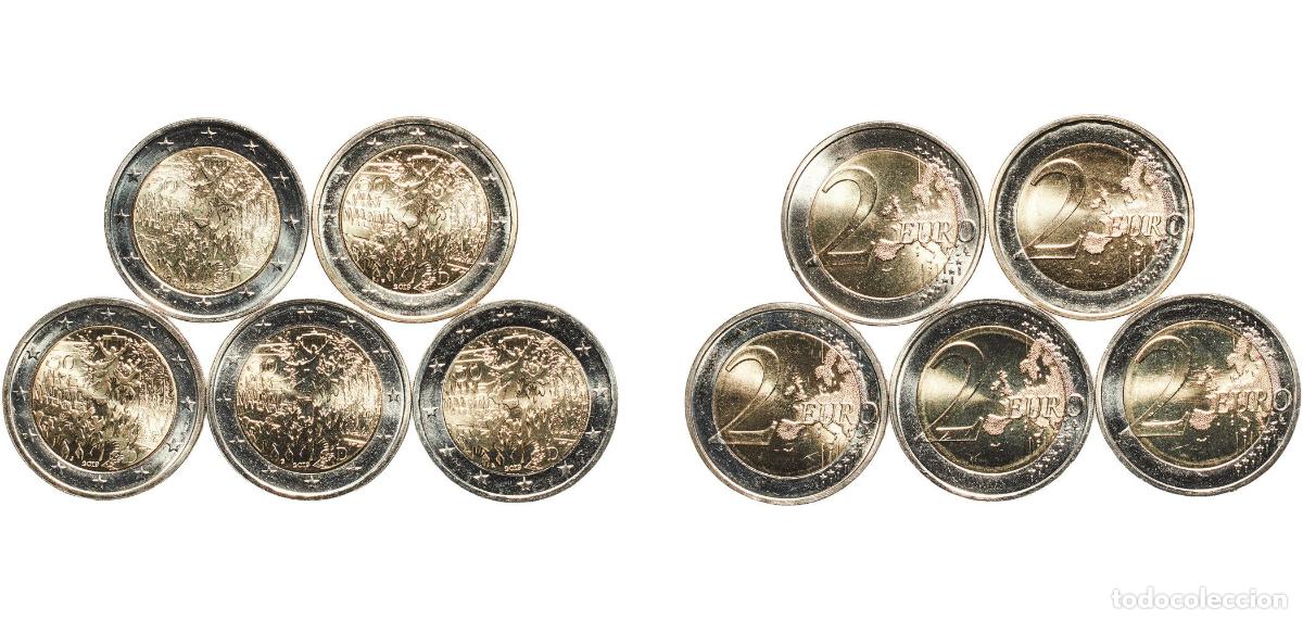 Monedas antiguas de Europa: Germany Federal Republic 2019 2 Euros set complete (Berlin Wall . A,D,F,G,J) Bimetallic: nickel bra