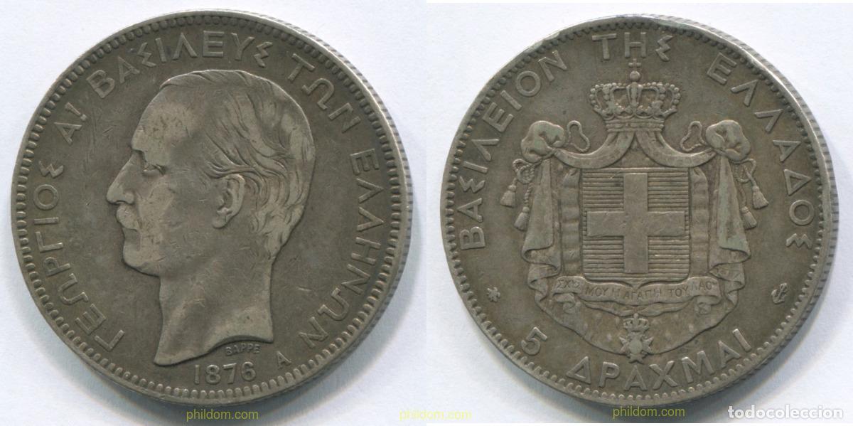 Monedas antiguas de Europa: 3137 GRECIA 1876 GREECE 5 DRACHMAS 1876