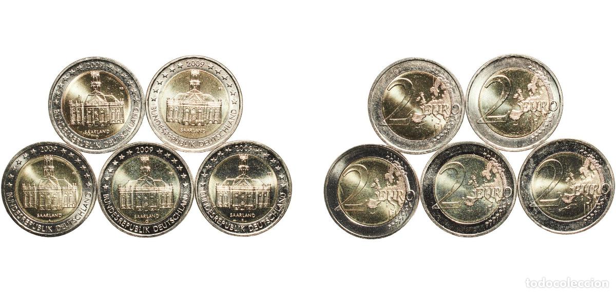 Old Coins of Europe: Germany Federal Republic 2009 2 Euros set complete (Bundesl&auml;nder - &rdquo;Saarland&rdquo;. A,D,F,G,J) Bimetalli
