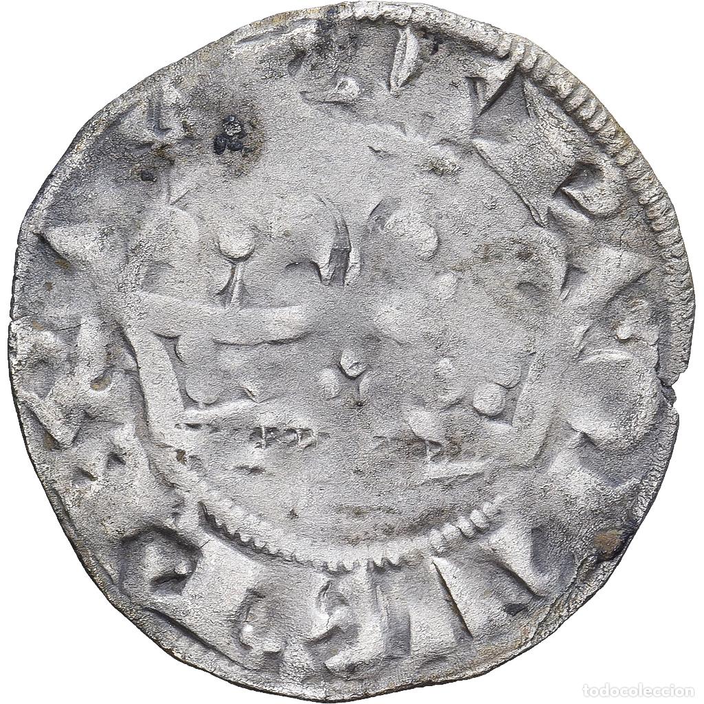 Old Coins of Europe: [#139414] Francia, Charles IV, Double Parisis, 1323, Vell&oacute;n, BC+, Duplessy:244b