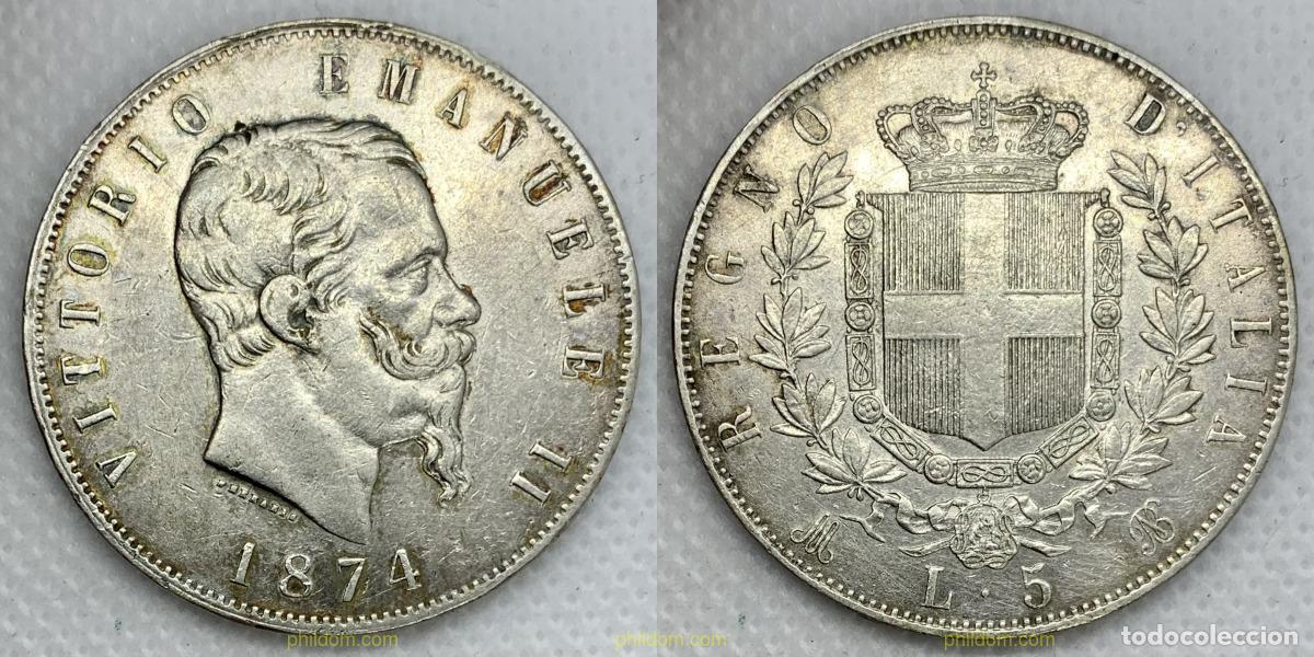 Monedas antiguas de Europa: 3221 ITALIA 1874 5 LIRAS ITALIA VITTORIO EMANUELE II 1874
