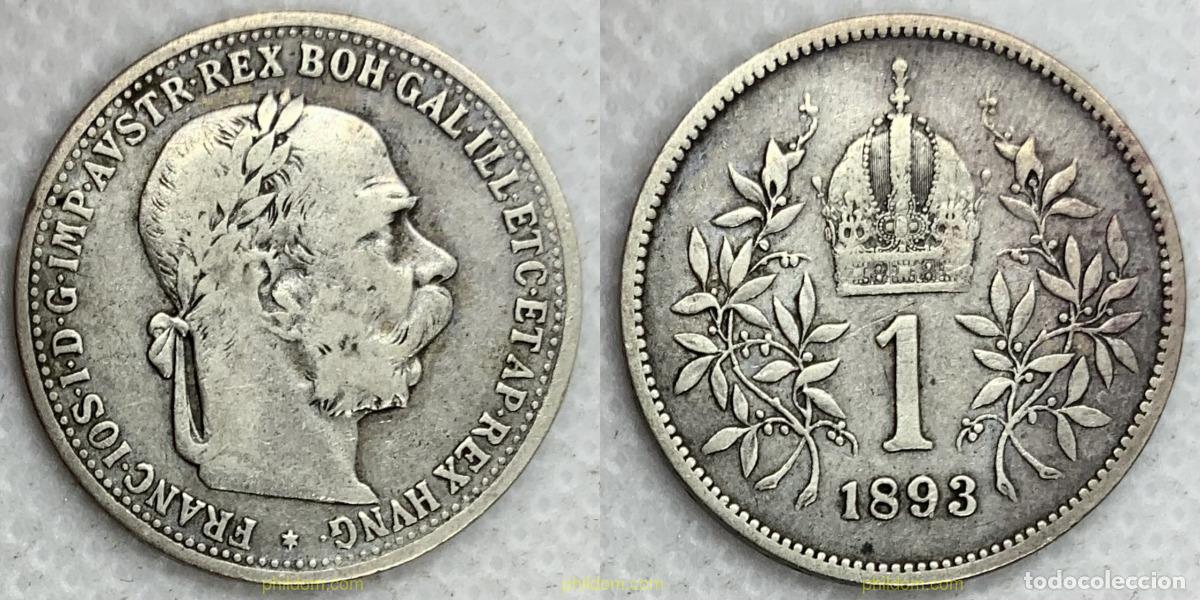 Monedas antiguas de Europa: 3216 HUNGRIA 1893 HUNGR&Iacute;A 1 KORONA FRAN&Ccedil;OIS-JOSEPH 1893