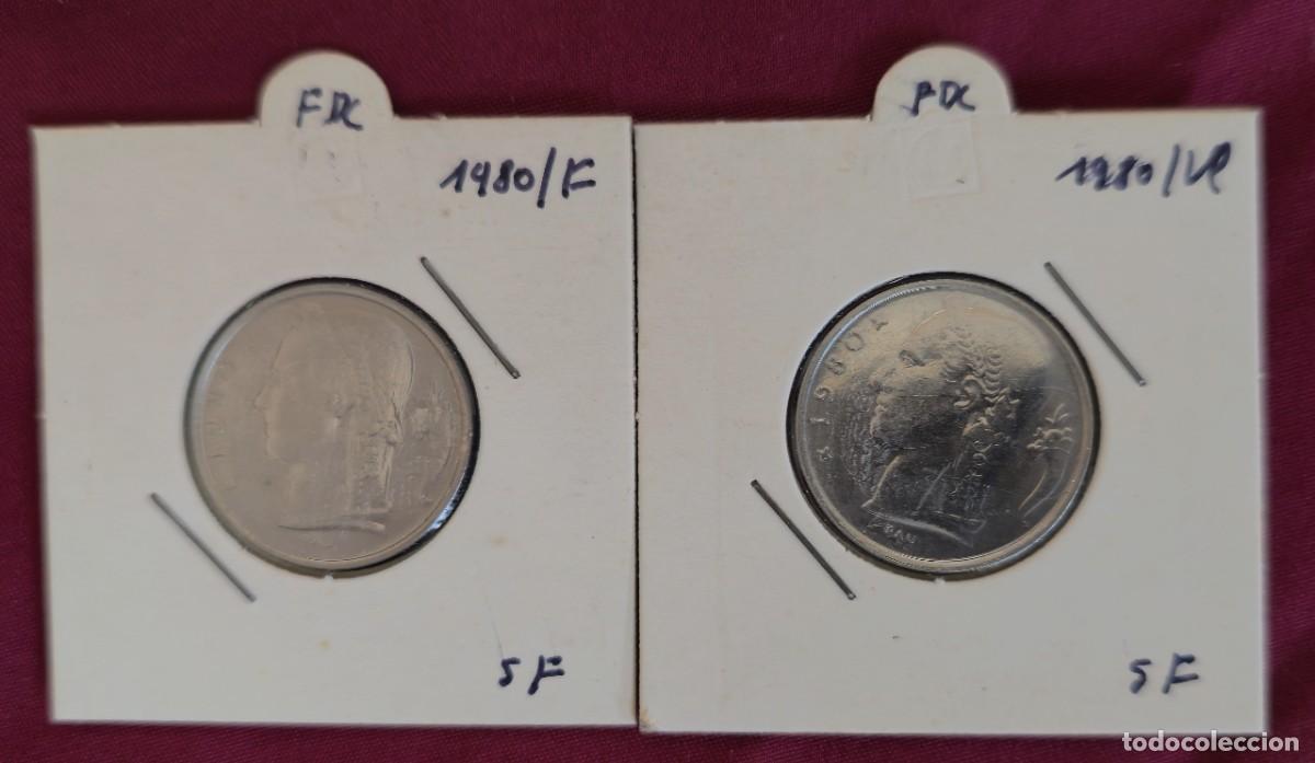 Monedas antiguas de Europa: 2 MONEDAS DE BELGICA 1980 - 5 FRANCO - BELGIQUE y BELGIE - MONEDAS ENCARTONADAS