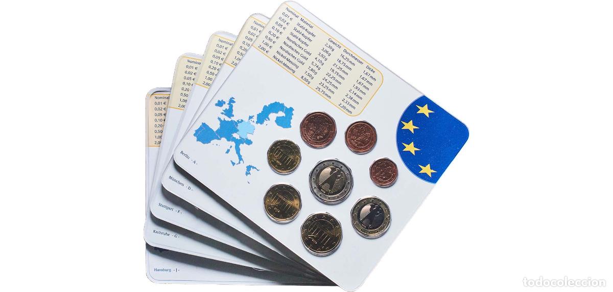 Monedas antiguas de Europa: Germany Federal Republic 2002 Euros set complete (1st map. A,D,F,G,J) Bimetallic: nickel brass cl