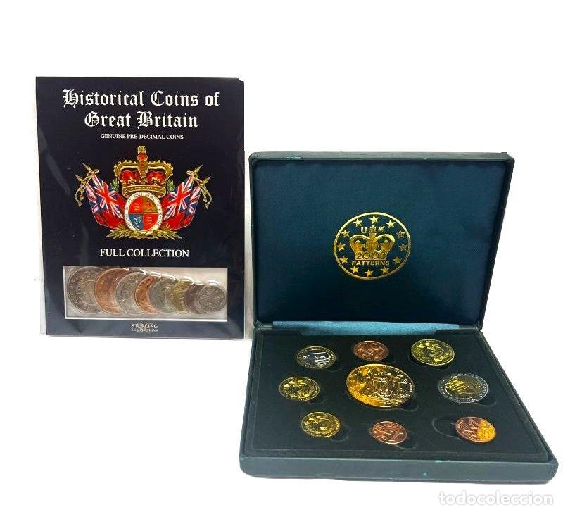 Monedas antiguas de Europa: 2 LOTES MONEDAS DEL REINO UNIDO: SET 8 MONEDAS HIST&Oacute;RICAS PREDECIMALES y SET 9 MONEDAS DE EURO 2003