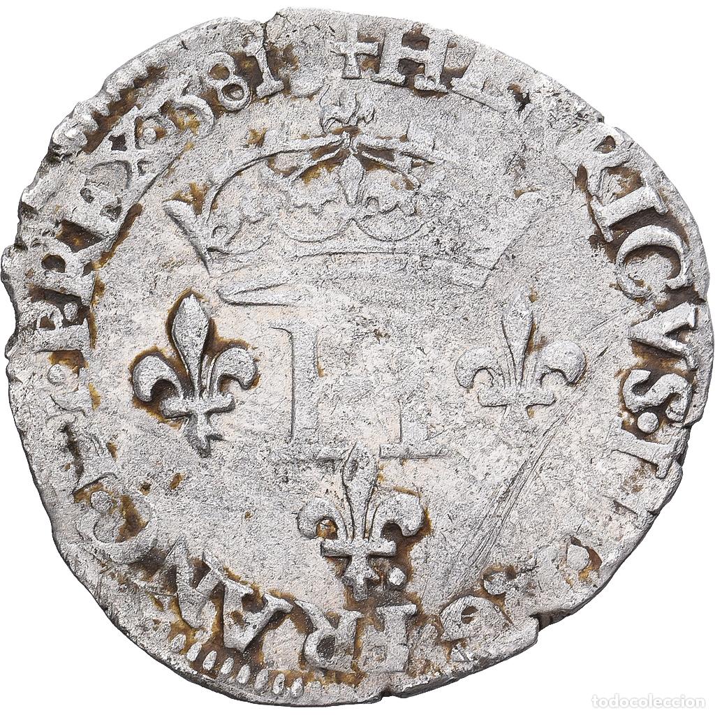 Monedas antiguas de Europa: [#139411] Francia, Henri III, Sol Parisis, 1581, Vell&oacute;n, BC+, Gadoury:474