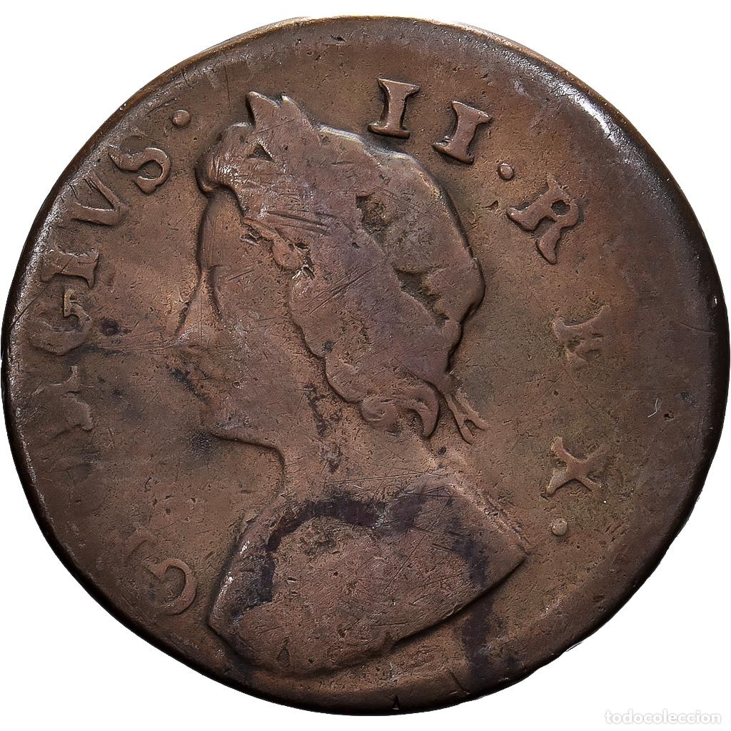 Monedas antiguas de Europa: [#139465] Reino Unido, George II, 1 Farthing, 1737, London, Off-centered, Cobre, BC+