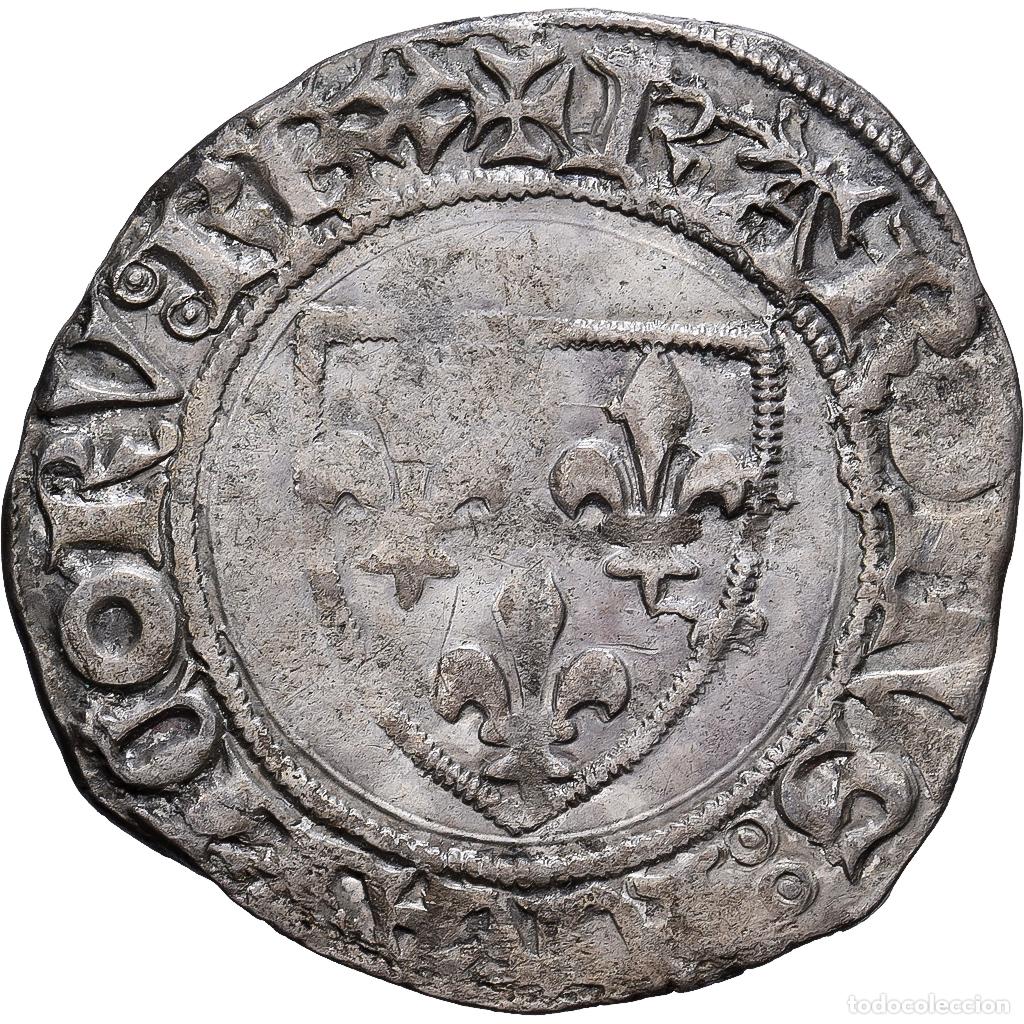 Monedas antiguas de Europa: [#139508] Francia, Charles VI, Blanc Gu&eacute;nar, 1389, Paris, 2nd Emission, Vell&oacute;n, MBC