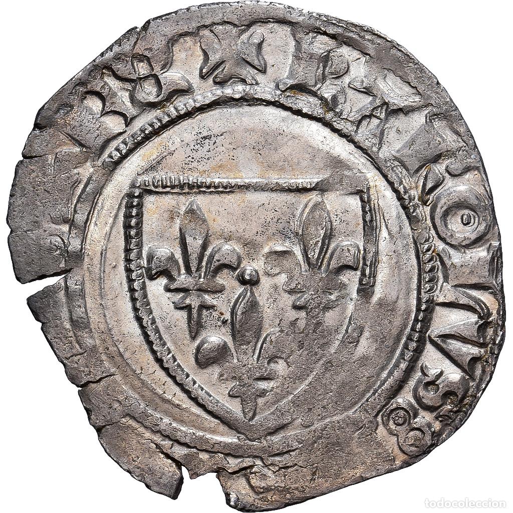 Monedas antiguas de Europa: [#139511] Francia, Charles VI, Blanc Gu&eacute;nar, 1389, La Rochelle, 4th emission, Vell&oacute;n