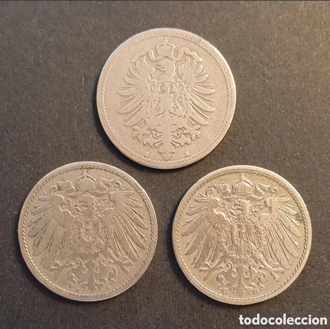 Monedas antiguas de Europa: ALEMANIA 3 MONEDAS 10 PENIQUES 1889-1902