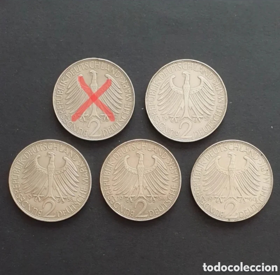 Monedas antiguas de Europa: ALEMANIA 4 MONEDAS 2 MARCOS 1957-1960 MAX PLANCK