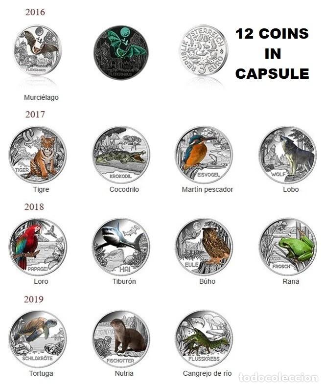 Monedas antiguas de Europa: AUSTRIA. 12 MONEDAS DE 3 EURO. COBRE-N&Iacute;QUEL. RARAS Y ORIGINALES