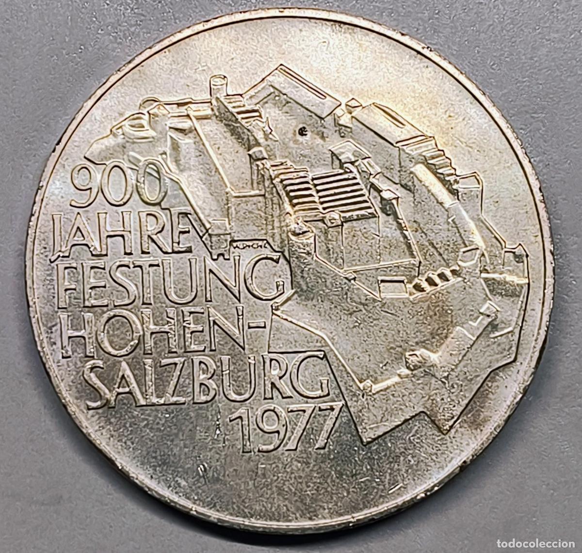 Monedas antiguas de Europa: 100 Schilling Austria 1977 &ndash; Fortaleza Hohensalzburg