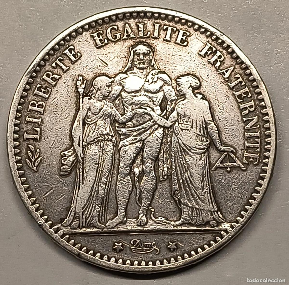 Monedas antiguas de Europa: 5 Francos Francia 1874-A &ndash; H&eacute;rcules &ndash; Tercera Rep&uacute;blica