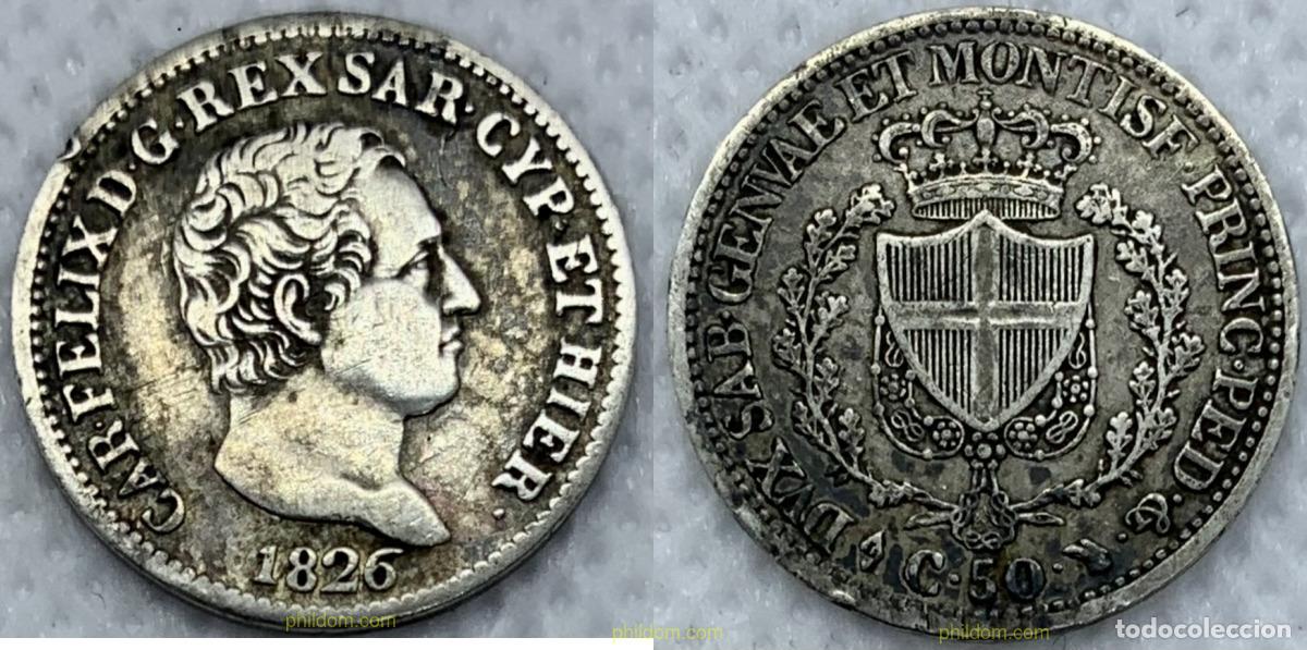 Monedas antiguas de Europa: 2299 ITALIA. CERDE&Ntilde;A 1826 ITALIA REINO DE CERDE&Ntilde;A SARDAIGNE 50 CENTESIMI CHARLES FELIX 1826