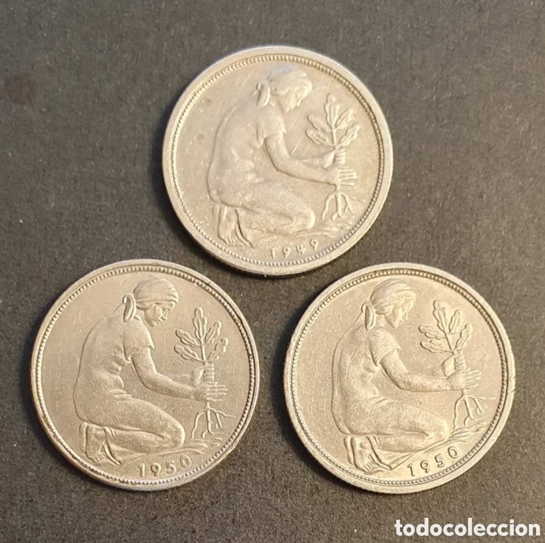 Monedas antiguas de Europa: ALEMANIA 3 MONEDAS 50 PENIQUES 1949-1950