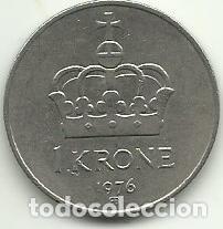Monedas antiguas de Europa: NORUEGA - 1 CORONA - 1976 - CUPRO-NIQUEL - BONITA - FOTOS