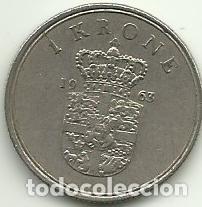 Monedas antiguas de Europa: DINAMARCA - 1 CORONA - 1963 - CUPRO-NIQUEL - BONITA - FOTOS