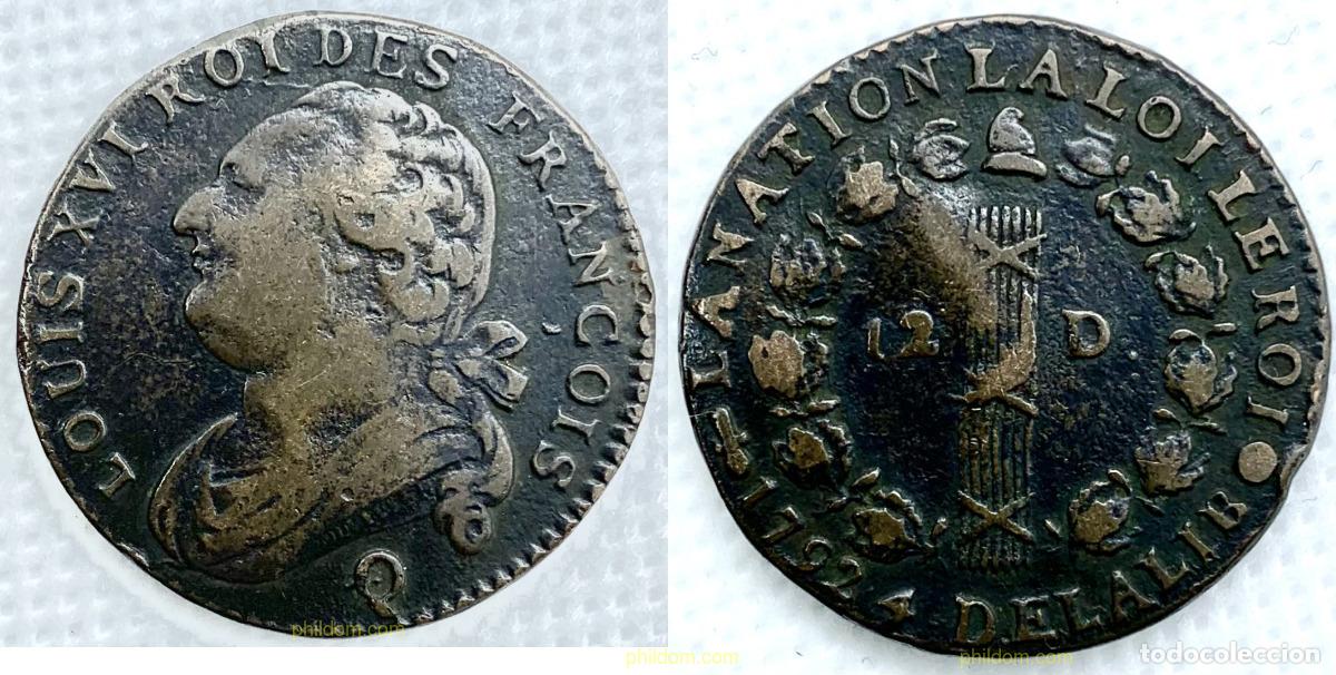 Monedas antiguas de Europa: 2292 FRANCIA 1792 FRANCE LOUIS XVI 1792 12 DEINERS Q PERPIGNAN