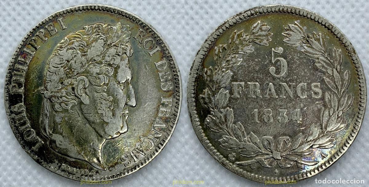 Monedas antiguas de Europa: 2287 FRANCIA 1834 5 FRANCS LOUIS PHILIPPE I 1834
