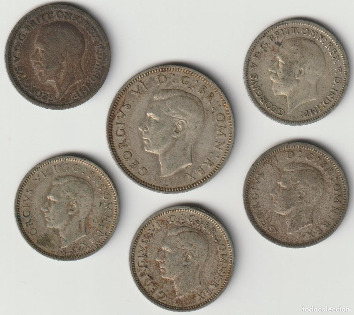 Monedas antiguas de Europa: Gran Breta&ntilde;a. Lote de monedas de plata shilling y sixpence