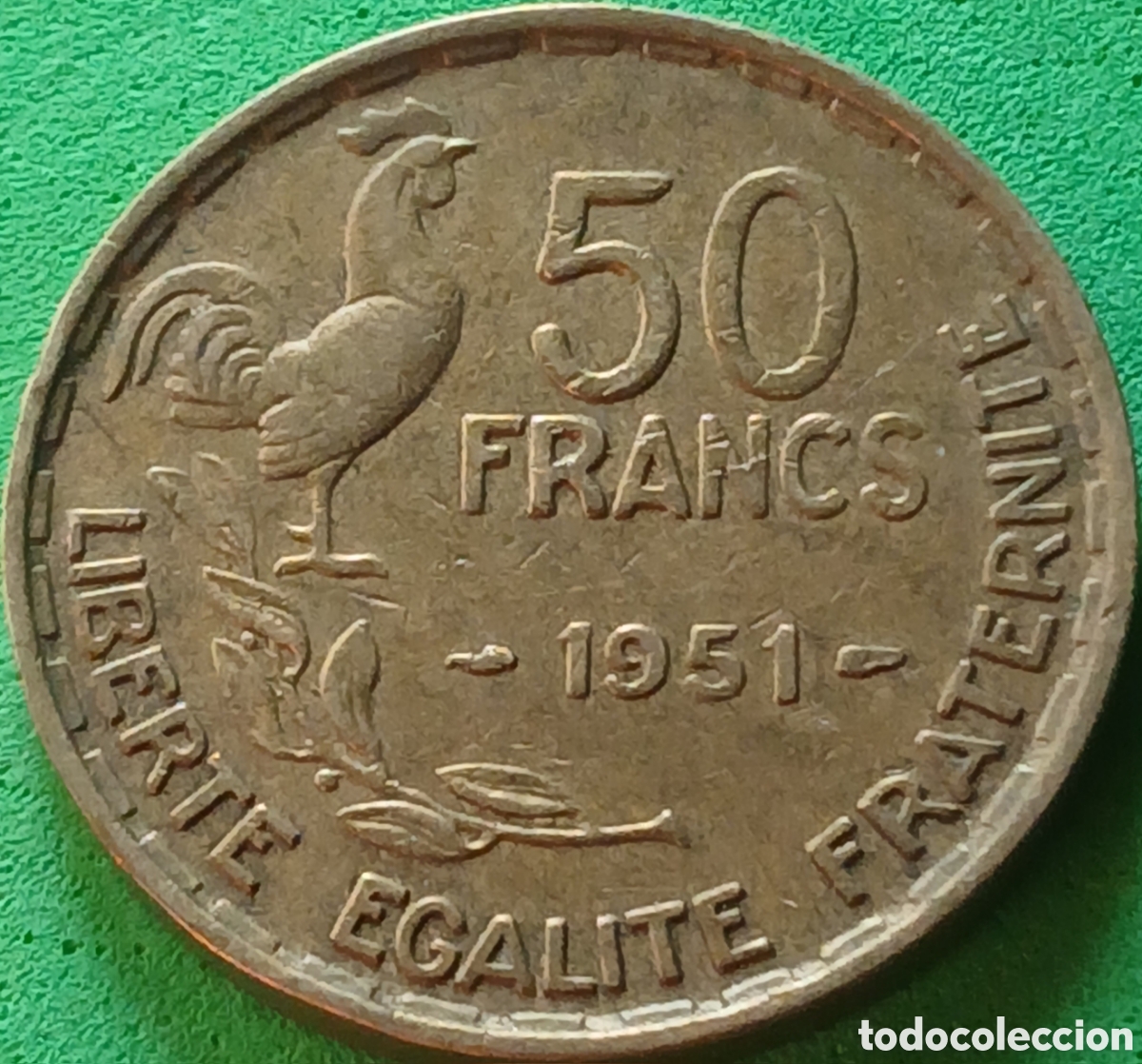 Monedas antiguas de Europa: Francia 50 francos 1951 km#918 sin marca de ceca