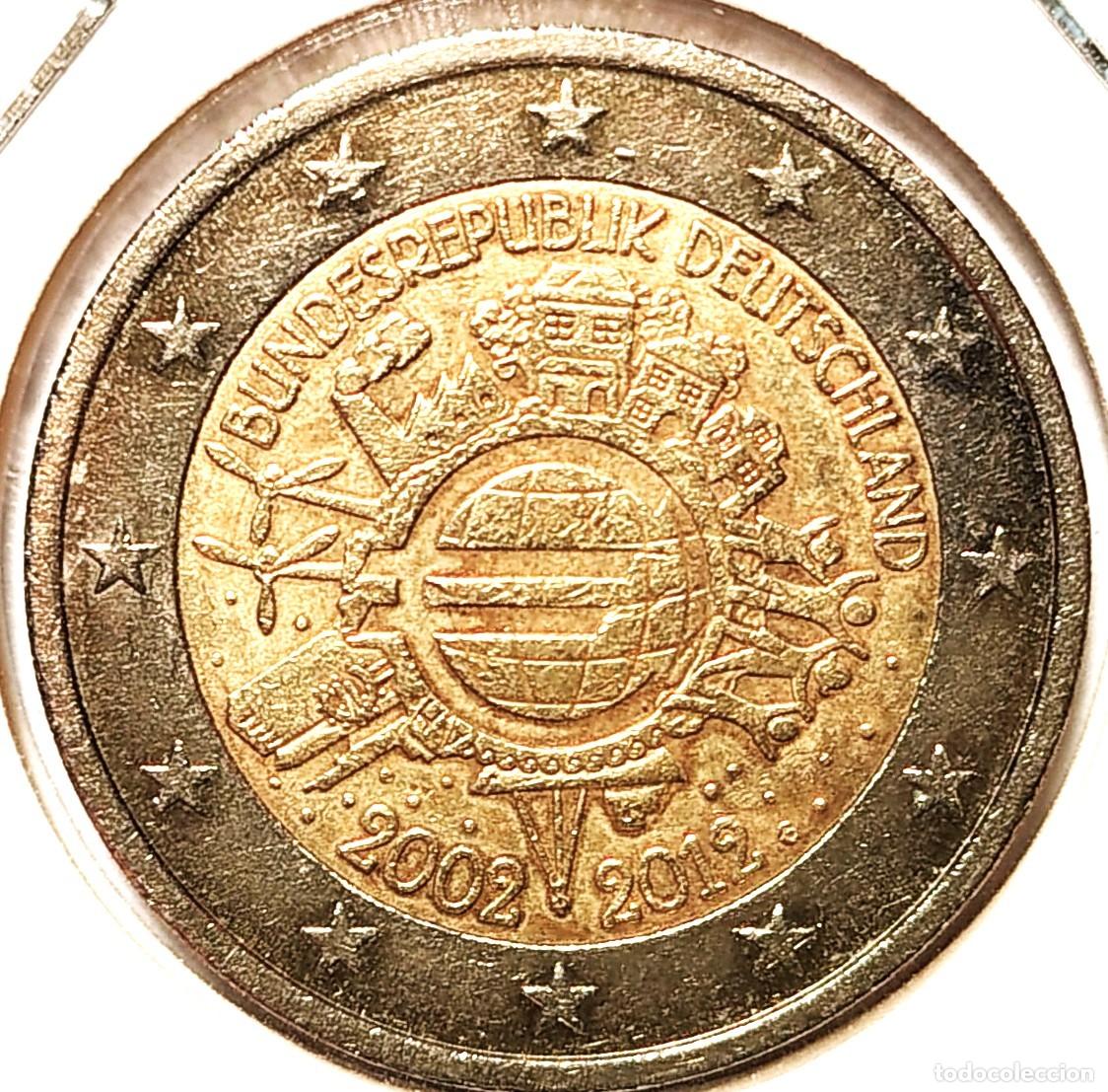 Monedas antiguas de Europa: ALEMANIA (2002-) - 2 EUROS 2012 G - 10&deg; ANIVERSARIO DEL EURO - A - 8,50 GR. BIMETALICA
