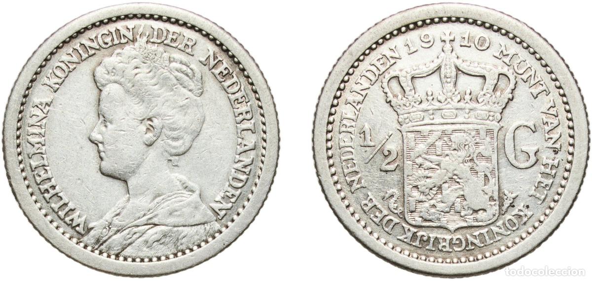 Monedas antiguas de Europa: Netherlands Kingdom 1910 &frac12; Gulden - Wilhelmina Silver (.945) Utrecht Mint (4000000) 4.97g XF Sch 83