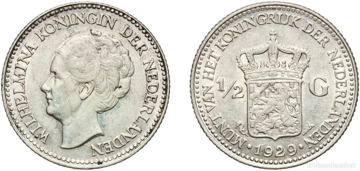 Monedas antiguas de Europa: Netherlands Kingdom 1929 &frac12; Gulden - Wilhelmina Silver (.720) Utrecht Mint (14000000) 5g AU Sch 844