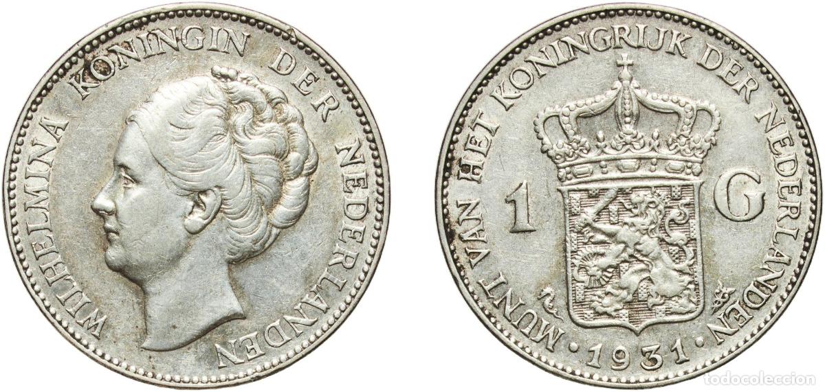 Monedas antiguas de Europa: Netherlands Kingdom 1931 1 Gulden - Wilhelmina Silver (.720) (28% copper) Utrecht Mint (38100000) 1