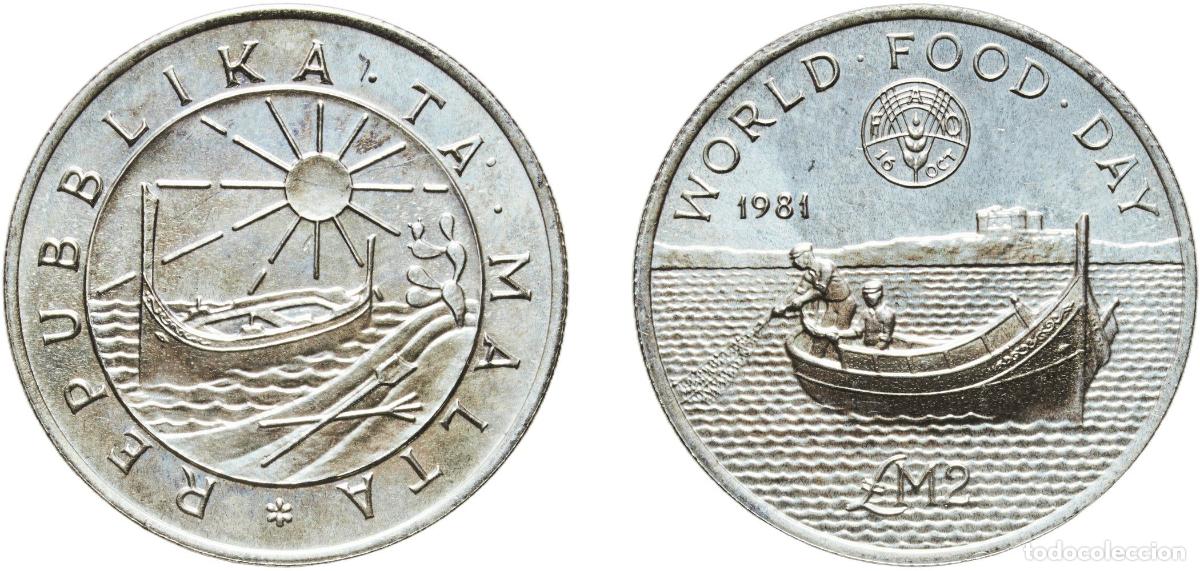 Monedas antiguas de Europa: Malta Republic 1981 2 Liri (FAO) Silver (.925) Malta Mint (15000) 11.33g UNC KM 52