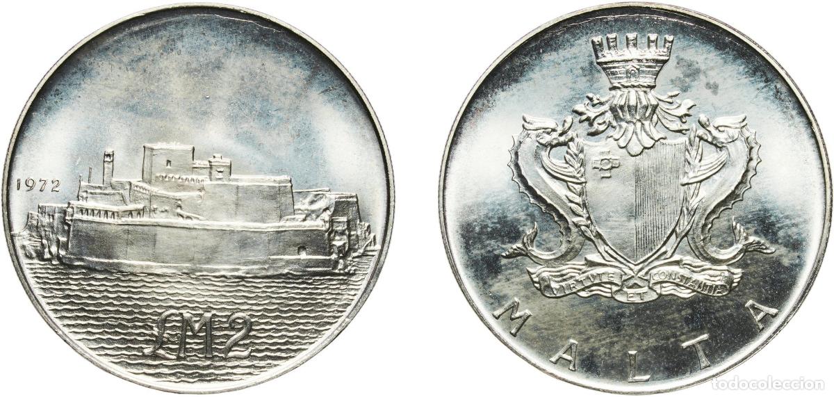 Monedas antiguas de Europa: Malta Constitutional Monarchy 1972 2 Liri (Fort St. Angelo) Silver (.987) Mint of the Sovereign Ord