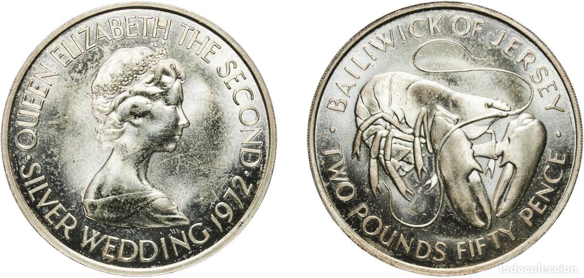 Monedas antiguas de Europa: Jersey British dependency 1972 2&frac12; Pounds - Elizabeth II (Silver Wedding) Silver (.925) (24000) 27.5
