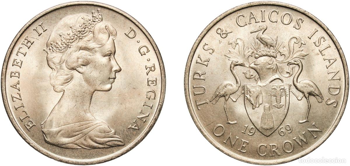 Monedas antiguas de Europa: Turks and Caicos Islands British Overseas Territory 1969 1 Crown - Elizabeth II (2nd portrait) Copp