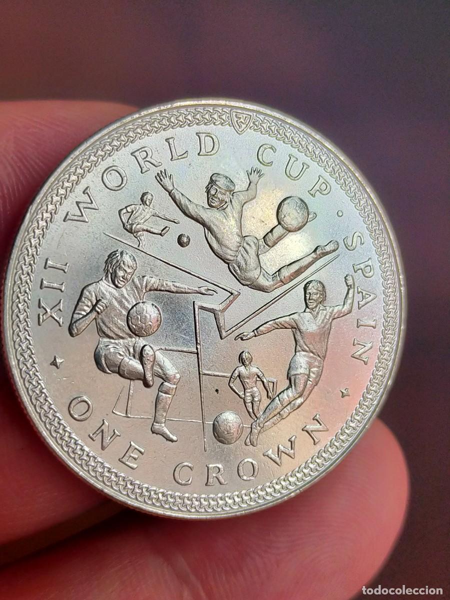 Monedas antiguas de Europa: MONEDA DE 1 UNA CORONA CROWN ISLE ISLA DE MAN OF 1982 ESPA&Ntilde;A COPA MUNDO XII EXCELENTE CONSERVACION