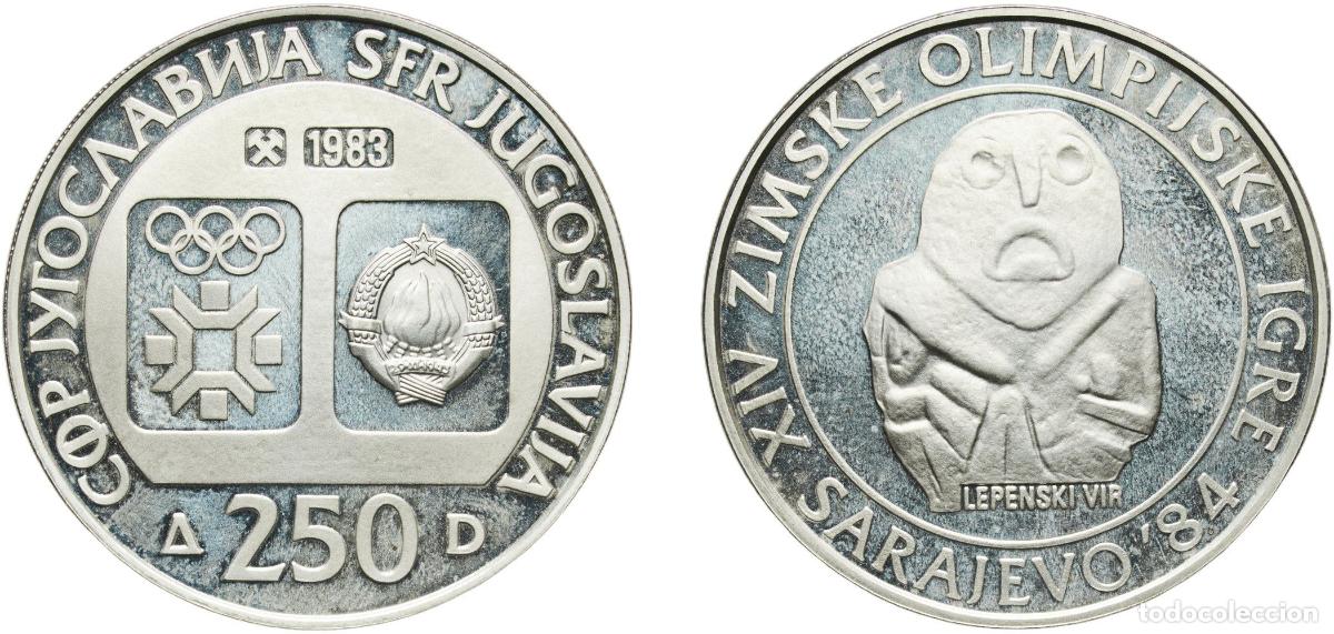 Monedas antiguas de Europa: Yugoslavia Socialist Federal Republic 1983 250 Dinara (Winter Olympics 1984 - Artifact) Silver (.92