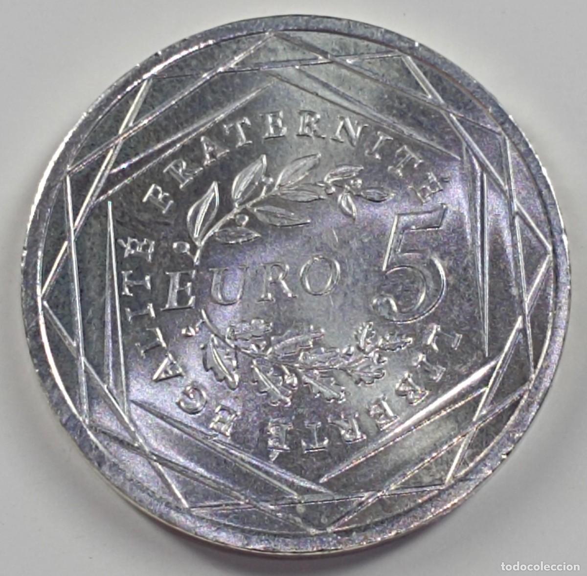 Monedas antiguas de Europa: Moneda de Francia 5 euros del 2008 de plata (&rdquo;La Semeuse&rdquo;)