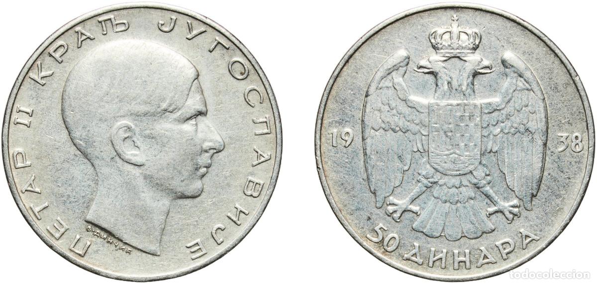 Monedas antiguas de Europa: Yugoslavia Kingdom 1938 50 Dinara - Petar II Silver (.750) (10000000) 15.04g AU KM 24 Sch&ouml;n 19