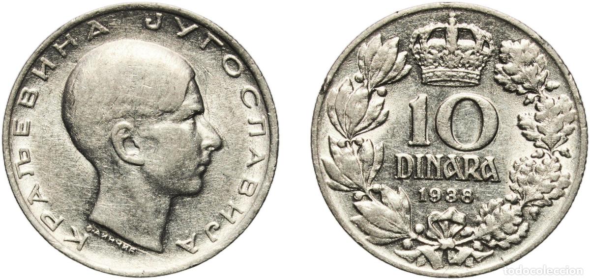 Monedas antiguas de Europa: Yugoslavia Kingdom 1938 10 Dinara - Petar II Nickel Belgrade Mint (25000000) 4.97g AU KM 22 Sch&ouml;n