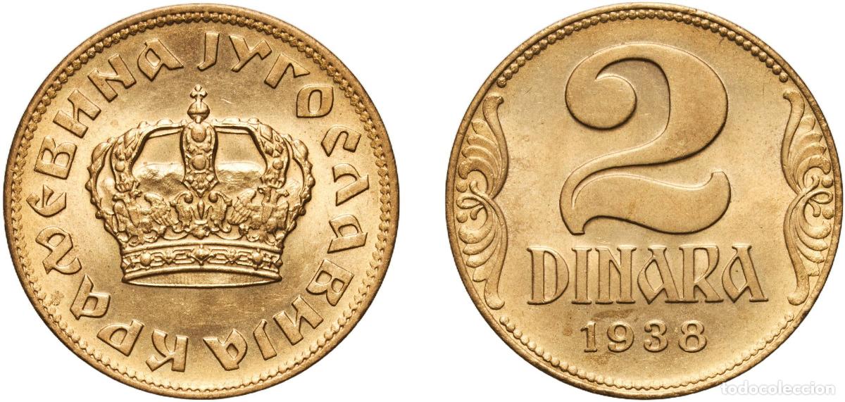 Monedas antiguas de Europa: Yugoslavia Kingdom 1938 2 Dinara - Petar II (small crown) Aluminium bronze (91 % Cu, 9 % Al) (75000