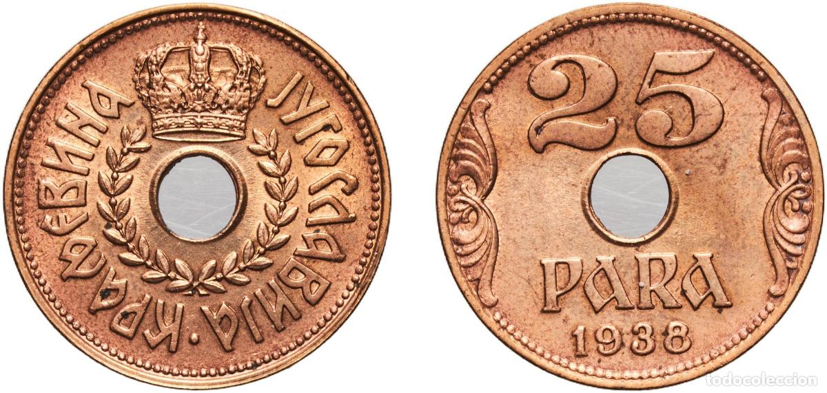 Monedas antiguas de Europa: Yugoslavia Kingdom 1938 25 Para - Petar II Aluminium bronze (98 % Cu, 2 % Al) Paris Mint (40000000)
