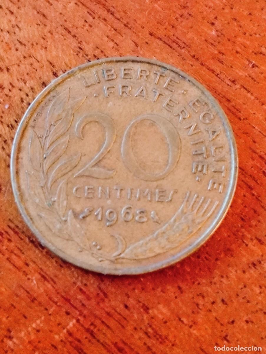 Monedas antiguas de Europa: 20 c&eacute;ntimos franco 1968. Francia.