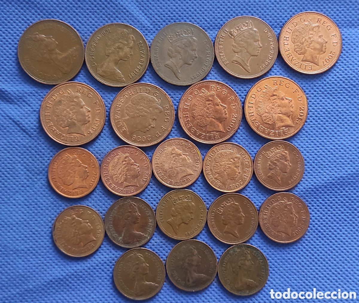 Monedas antiguas de Europa: REINO UNIDO. LOTE 2 PENCE: 9 monedas 1 PENNY 13 MONEDAS. TODAS A&Ntilde;OS DIFERENTES